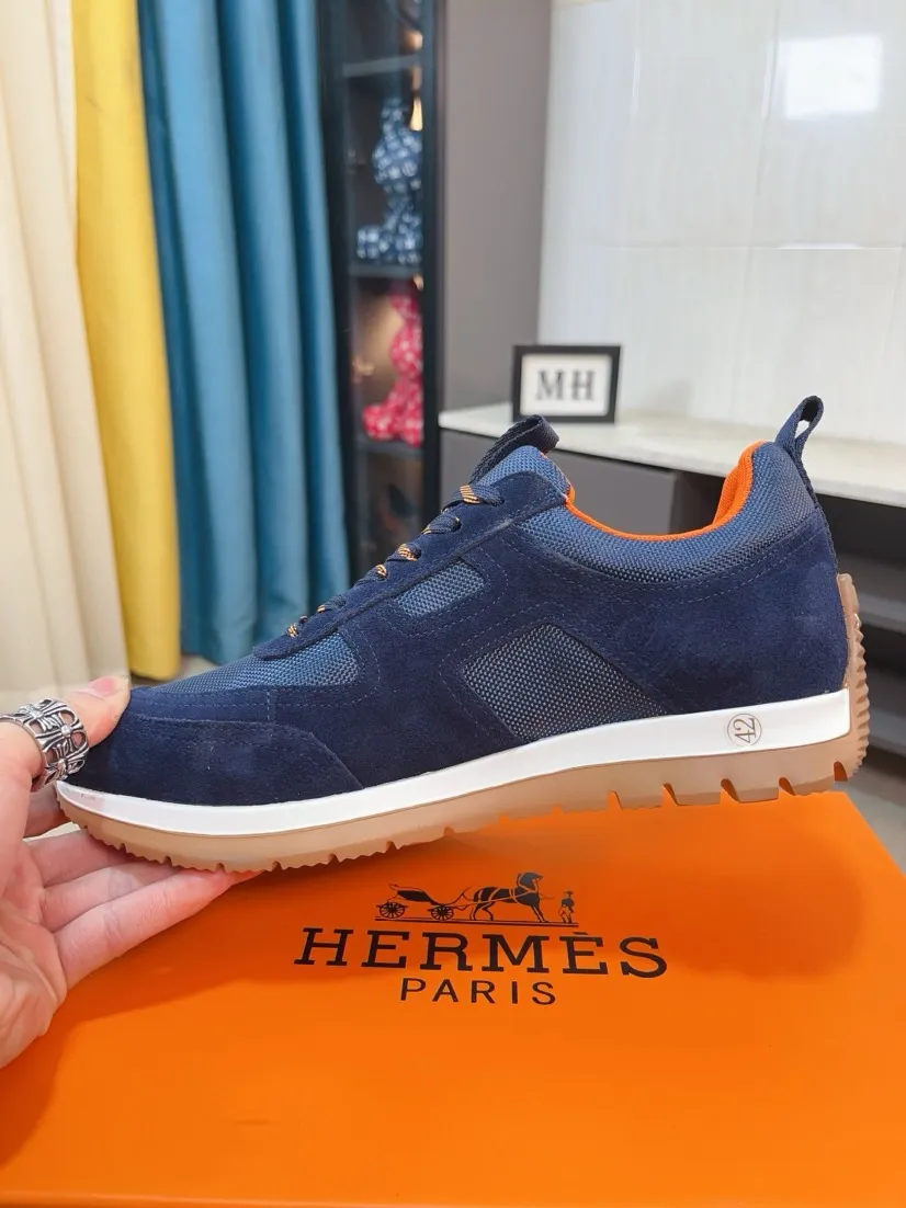 Men's shoes 💰440🌸🌸[HERMES] Hermès sneakers, the upper is made of calfskin and mesh, imported materials, full of texture, the lightweight sole is decorated with contrasting patterns, creating a versatile fashion style. Size: 38-44
